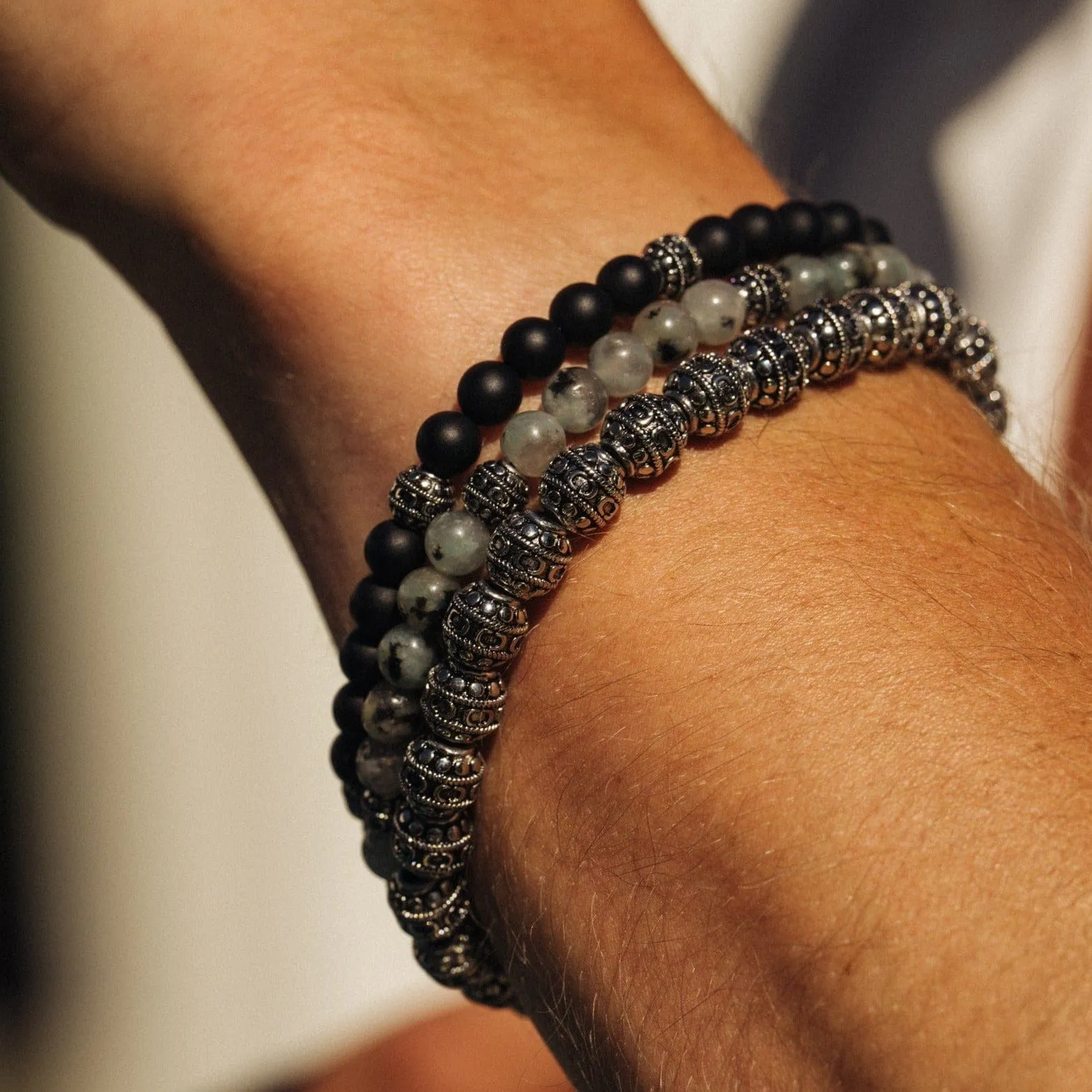 Matte Onyx Stone Bracelet (Silver)