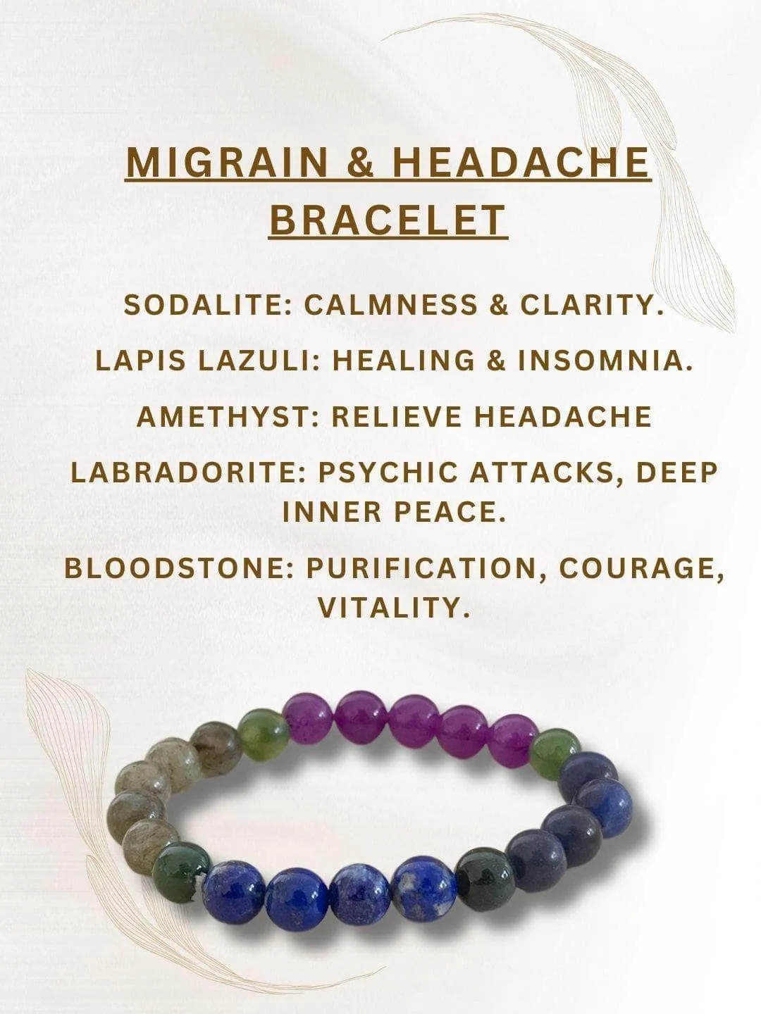 Migraine Headache Relief Support Crystal Bracelet