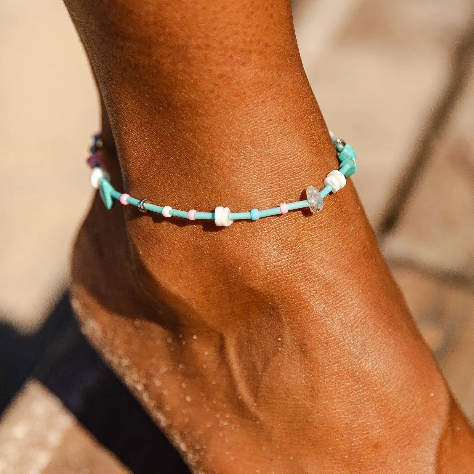 Mixed Gemstone Chip Anklet