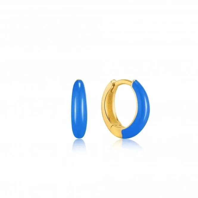 Neon Blue Enamel Gold Sleek Huggie Hoop Earrings E040-02G-NB