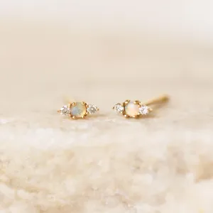 Opal & Diamond Stud Earrings 14k Gold - Kelda