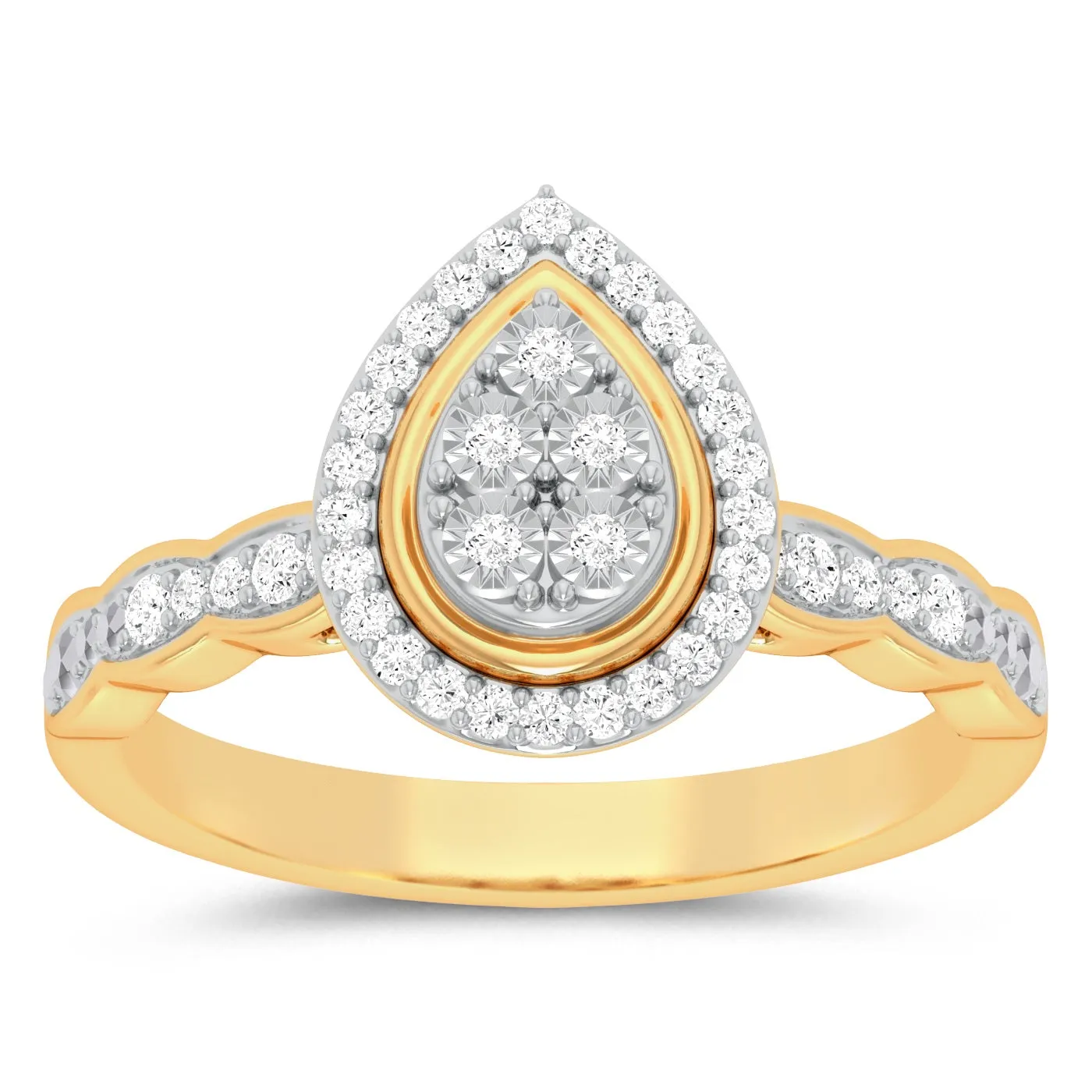 Pear Shape Ring with 0.15ct of Diamonds in 9ct Yellow Gold