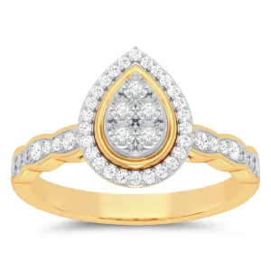 Pear Shape Ring with 0.15ct of Diamonds in 9ct Yellow Gold