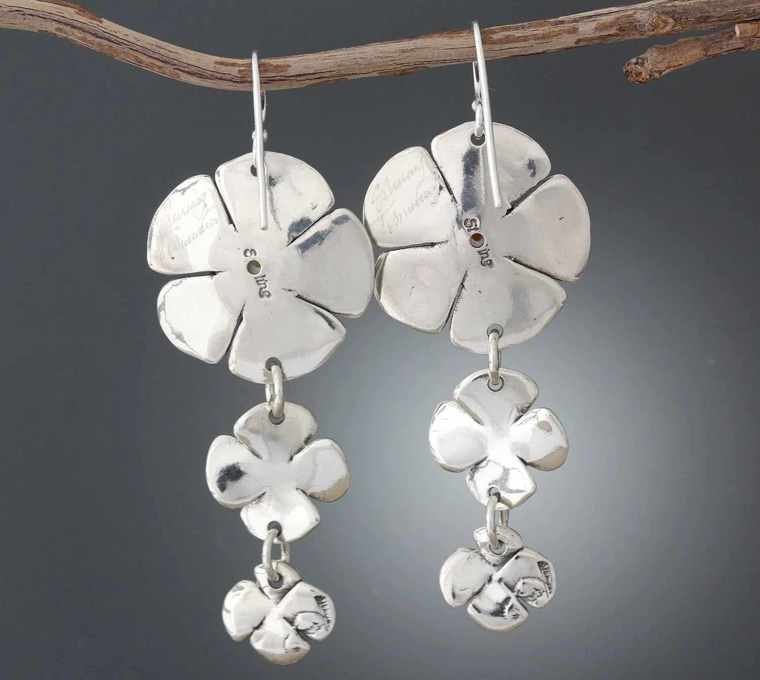 Pearl Dogwood Flower Earrings with two Flower Drop