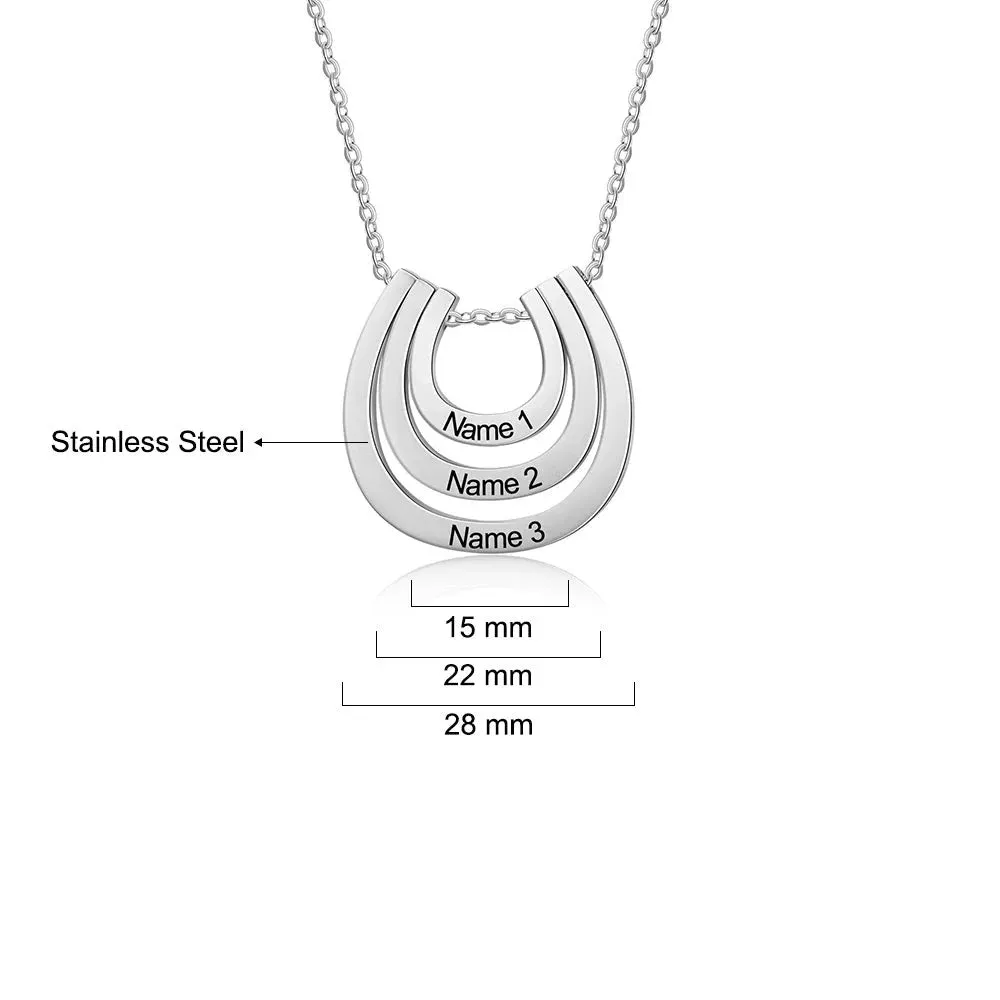 Personalized 3 Names Engraved Horseshoe Pendant