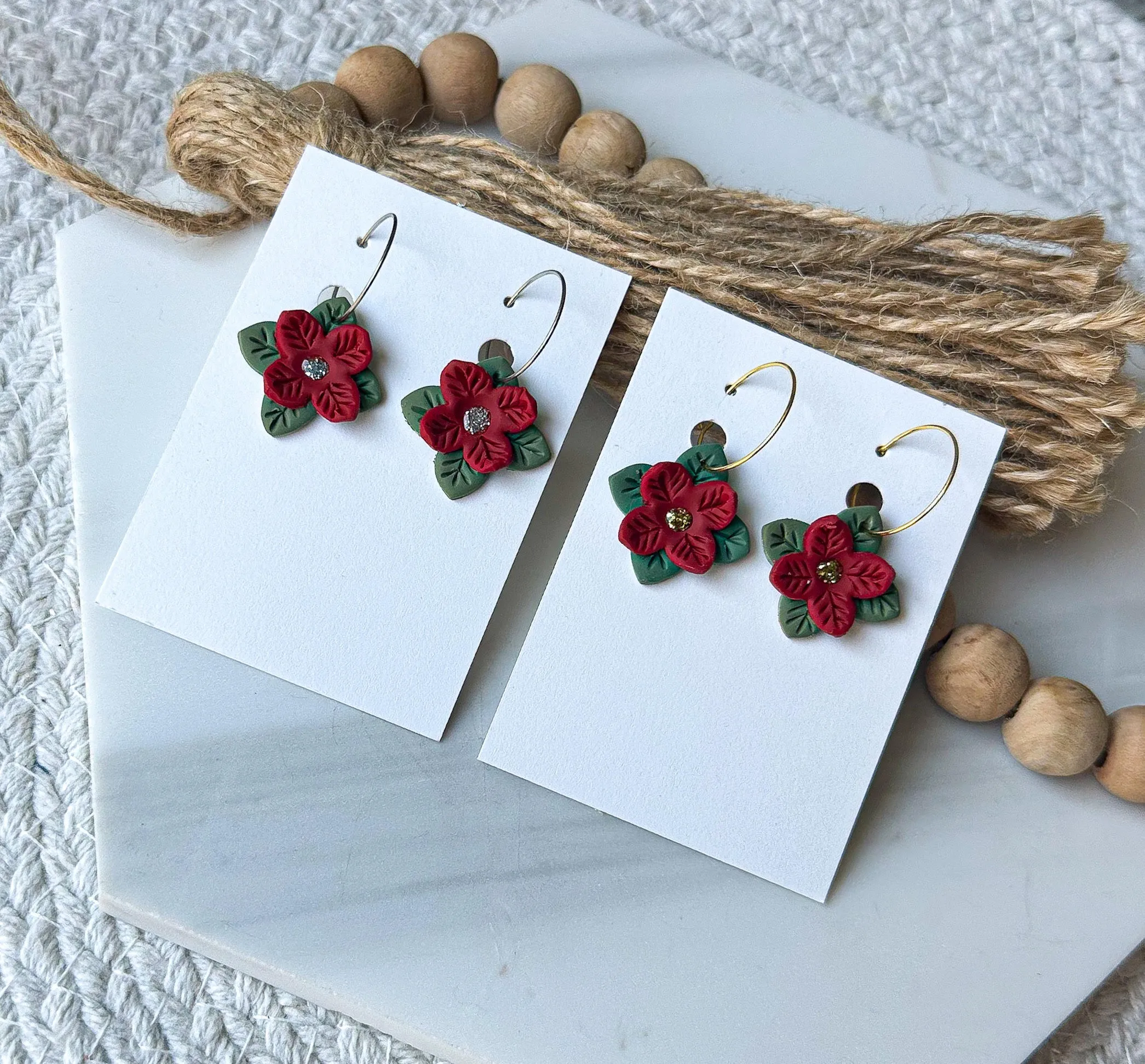 Polymer Clay Earrings - Poinsettia (Wholesale)