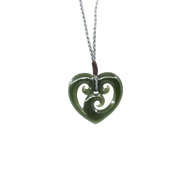 Pounamu Heart with Triple Koru Pendant