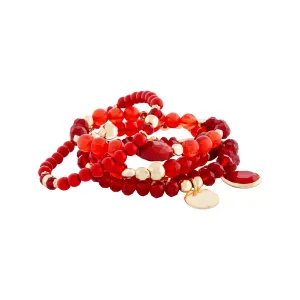 Red Beaded Stretch Bangle Pack