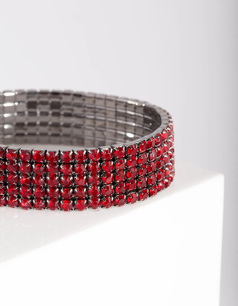 Red Diamante Ring Stretch Bangle Set