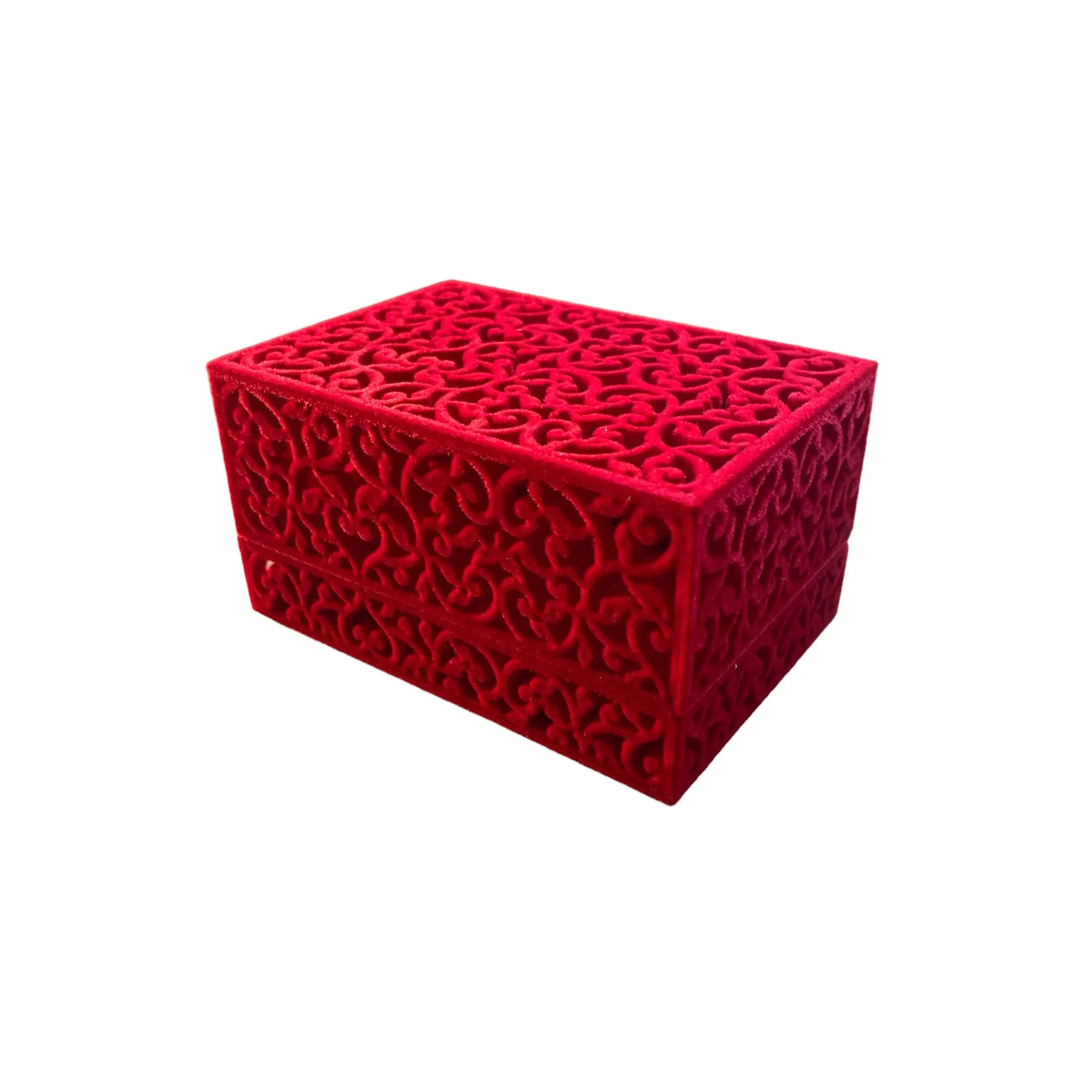 Red Velvet Filigree Double Ring Box