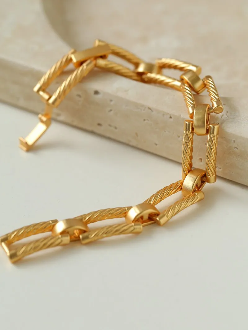 Retro Frosted Gold Square Chain Bracelet