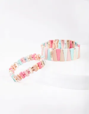 Rose Gold Multi Colour Metal Bracelet 2 Pack