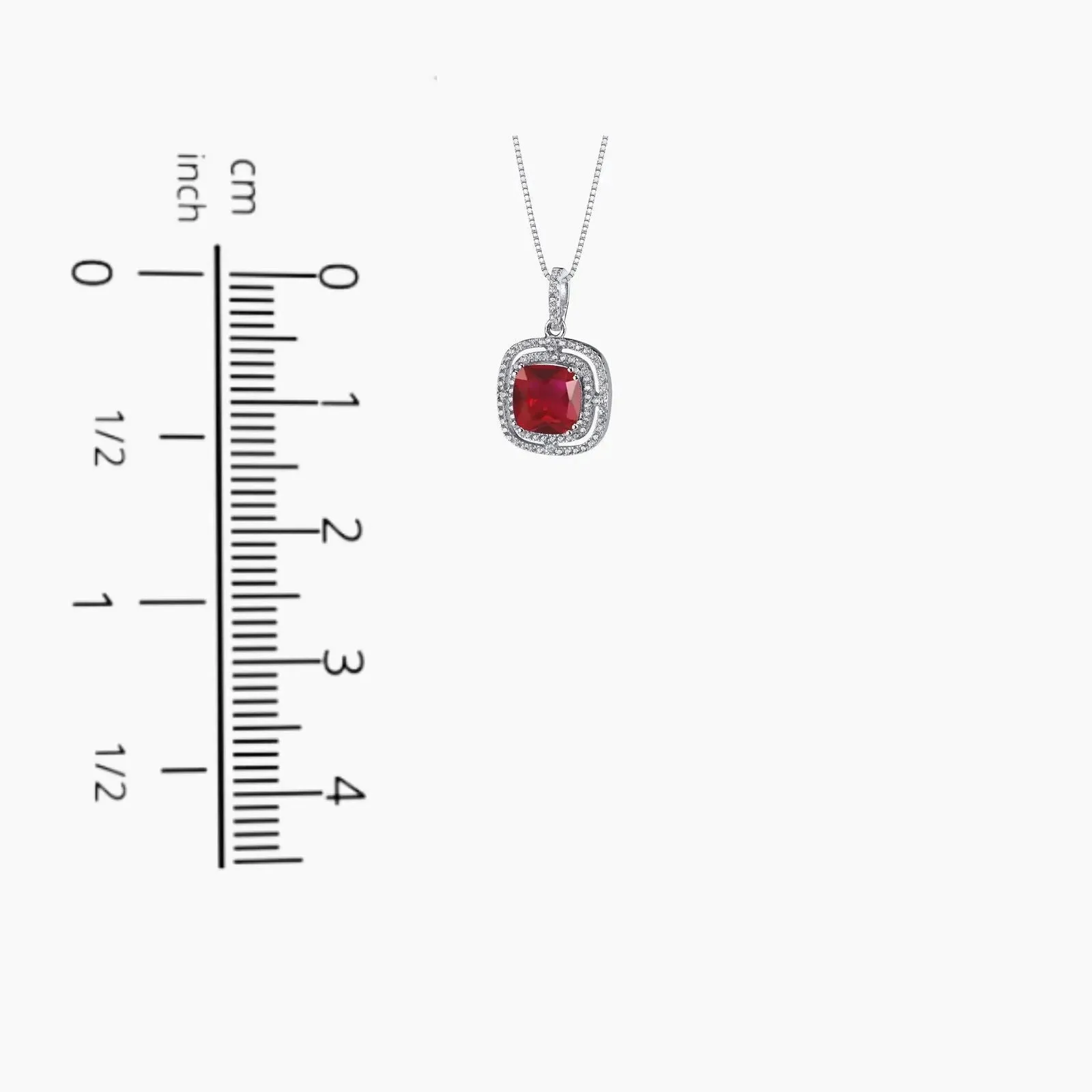 Ruby Cushion Cut Artistic Pendant Necklace in Sterling Silver