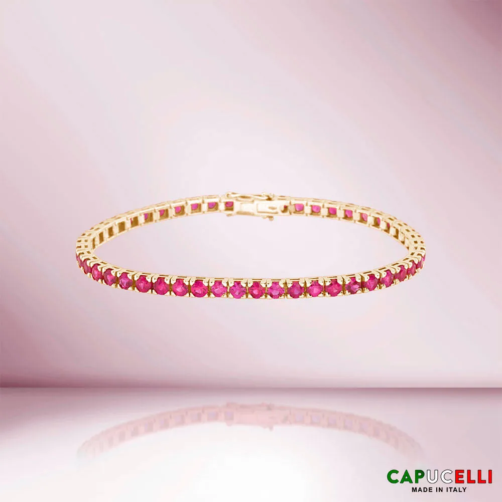 Ruby Tennis Bracelet (7.50 ct.) 4-Prongs Setting in 18K Gold, Made in Italy