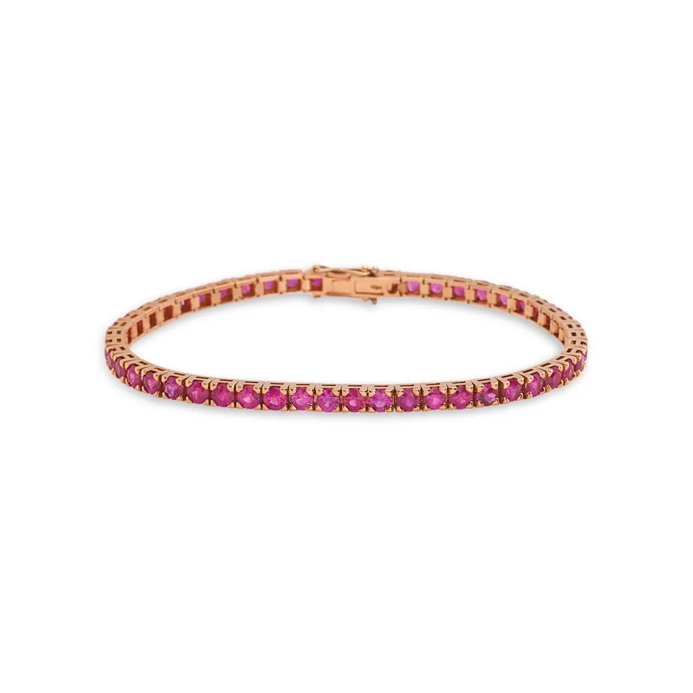 Ruby Tennis Bracelet (7.50 ct.) 4-Prongs Setting in 18K Gold, Made in Italy