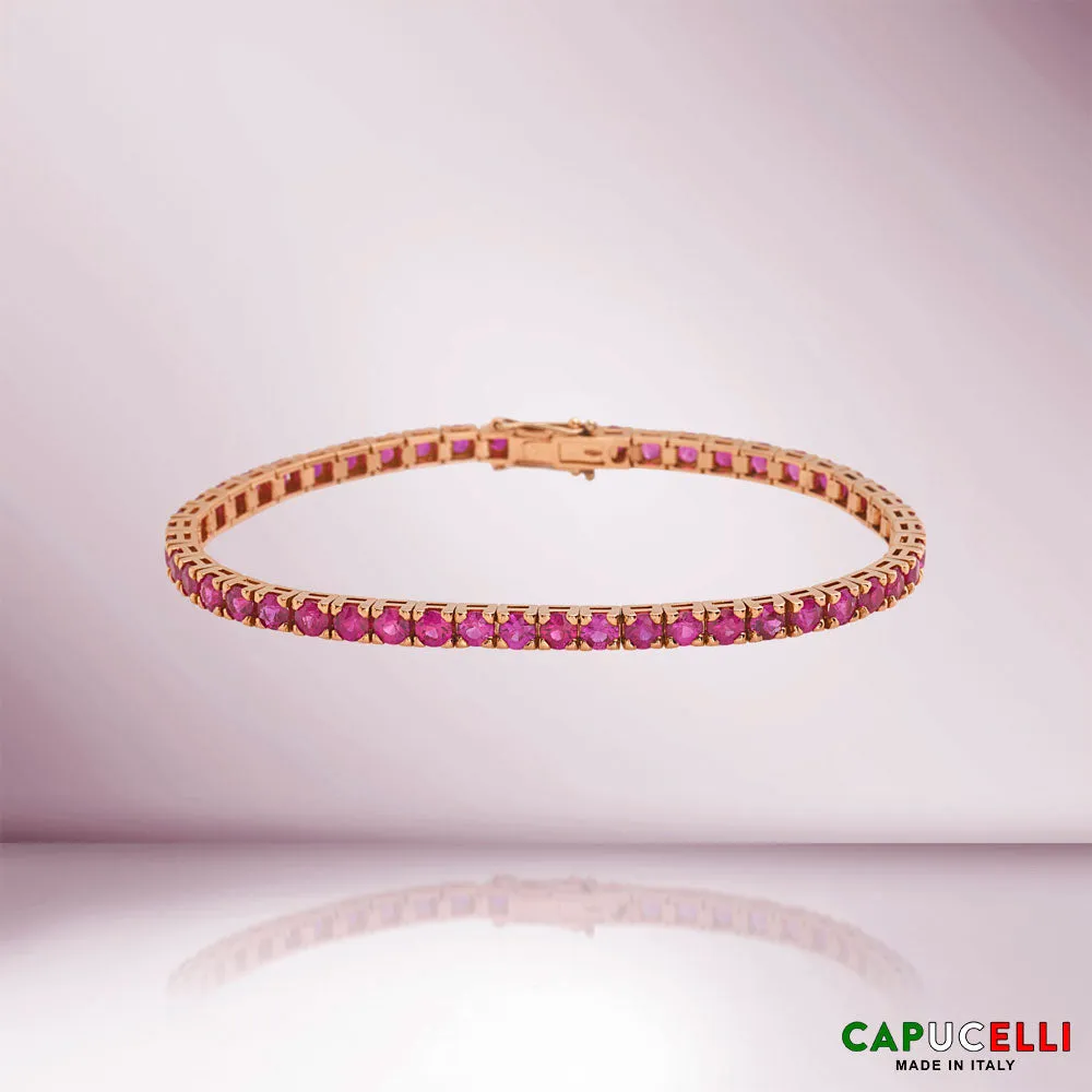 Ruby Tennis Bracelet (7.50 ct.) 4-Prongs Setting in 18K Gold, Made in Italy