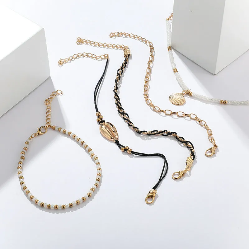 Shell Braided Multi-layer Anklet 5piece Set