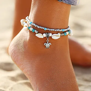 Shell Metal Turquoise Detail Turtle Anklet