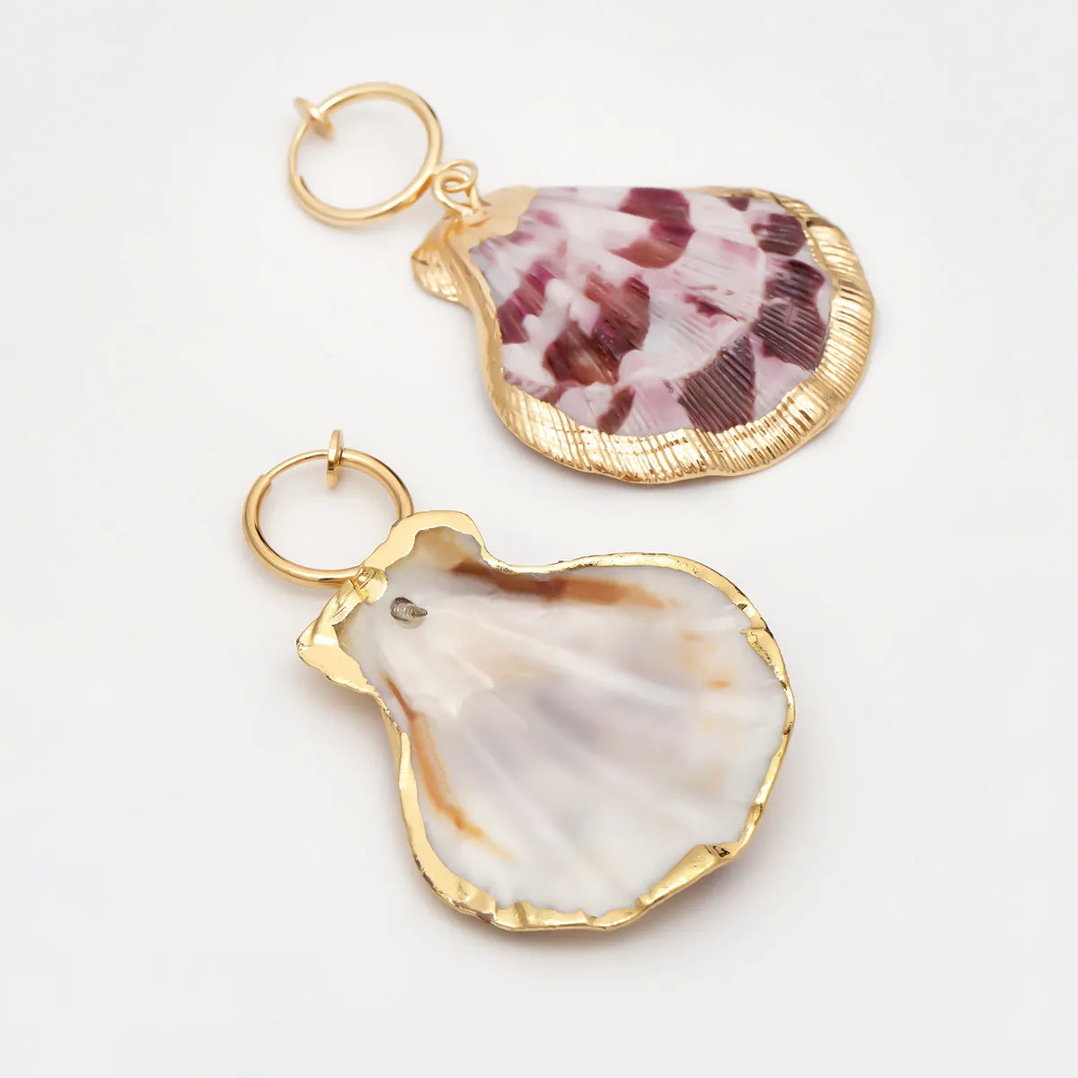 Shell Pendant and Geometric Scallops Ear Clip Set by Vienna Verve