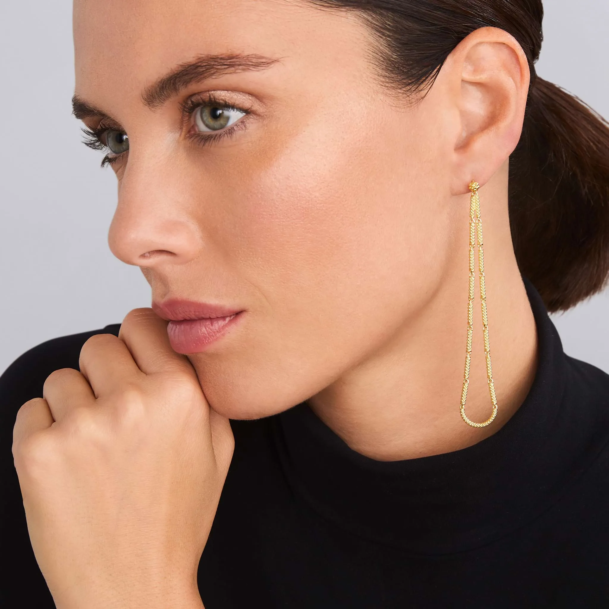 Signature Caviar Long 18K Gold Superfine Caviar Tear Drop Earrings