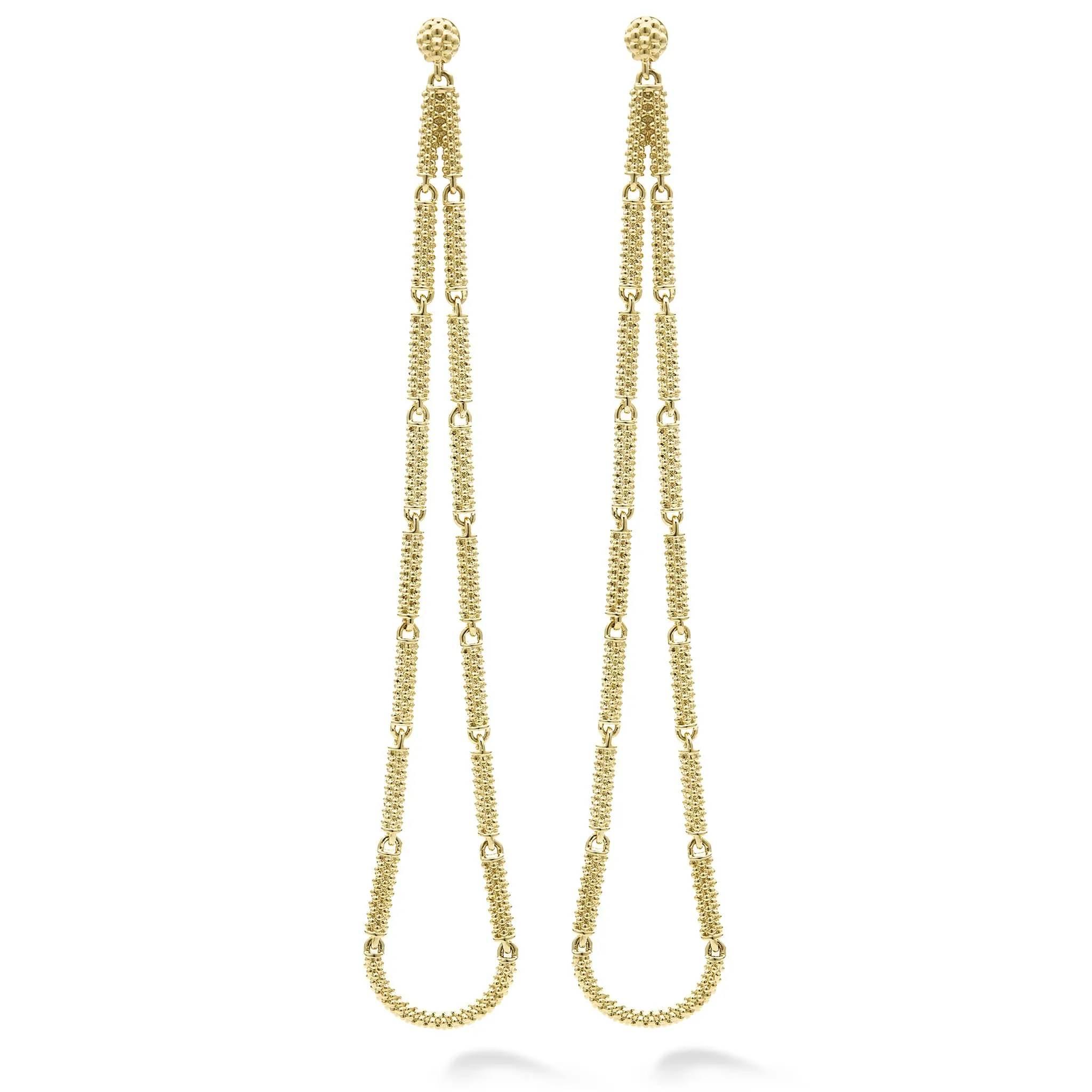 Signature Caviar Long 18K Gold Superfine Caviar Tear Drop Earrings