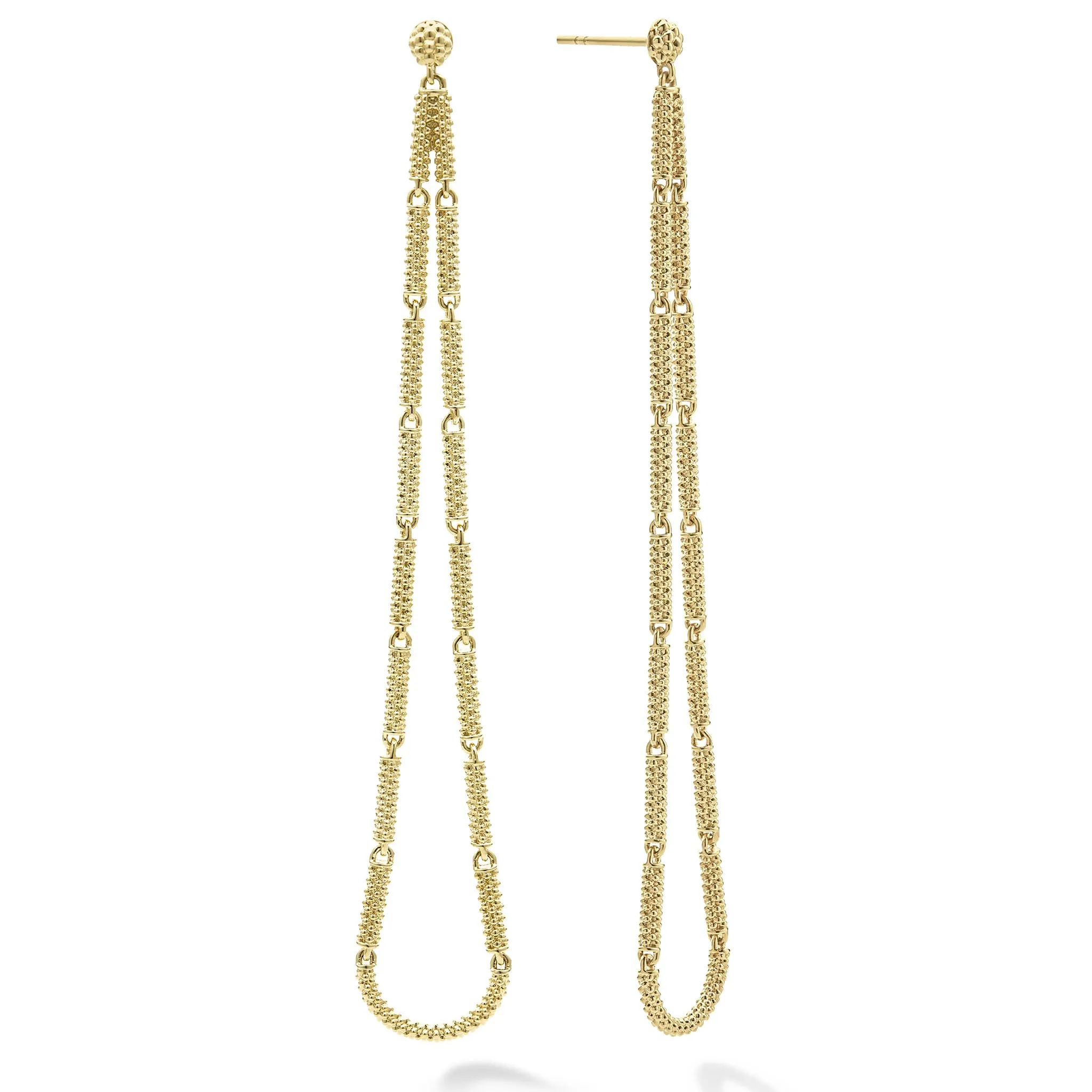 Signature Caviar Long 18K Gold Superfine Caviar Tear Drop Earrings