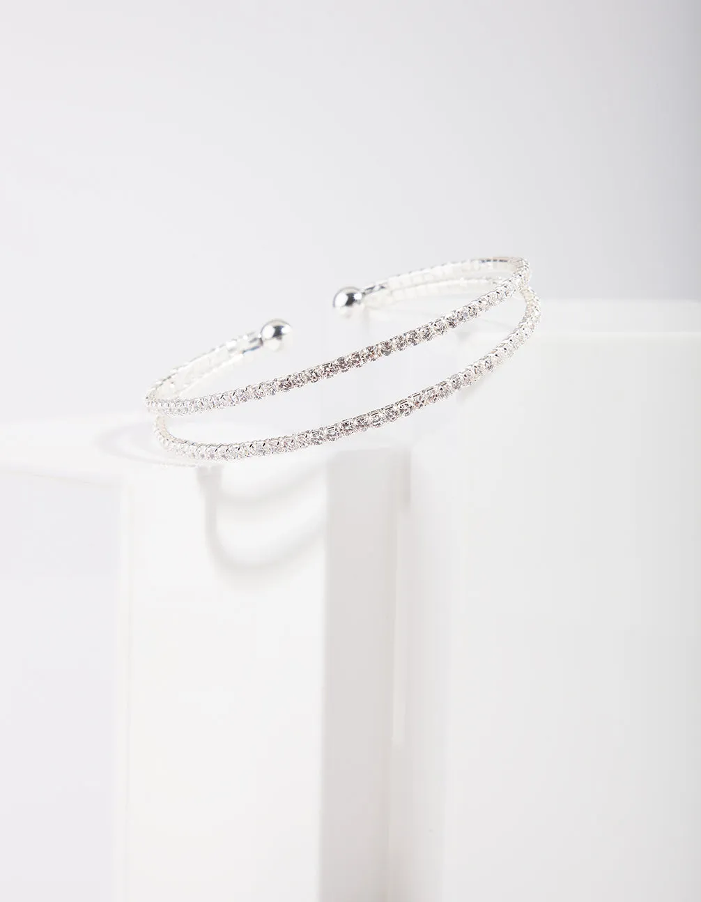 Silver Cubic Zirconia Double Cuff Bangle