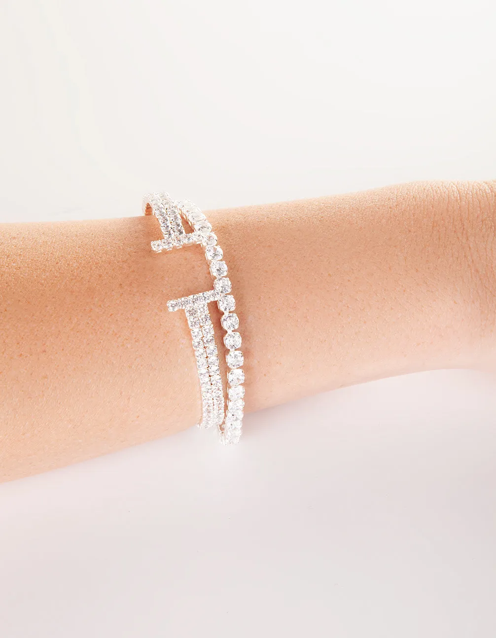 Silver Cubic Zirconia T-Bar Cuff