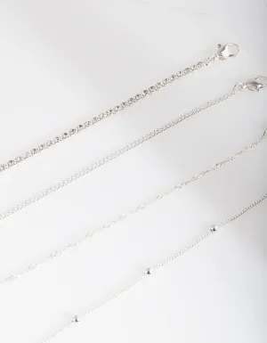 Silver Diamante Twist Anklet Bracelet 4-Pack