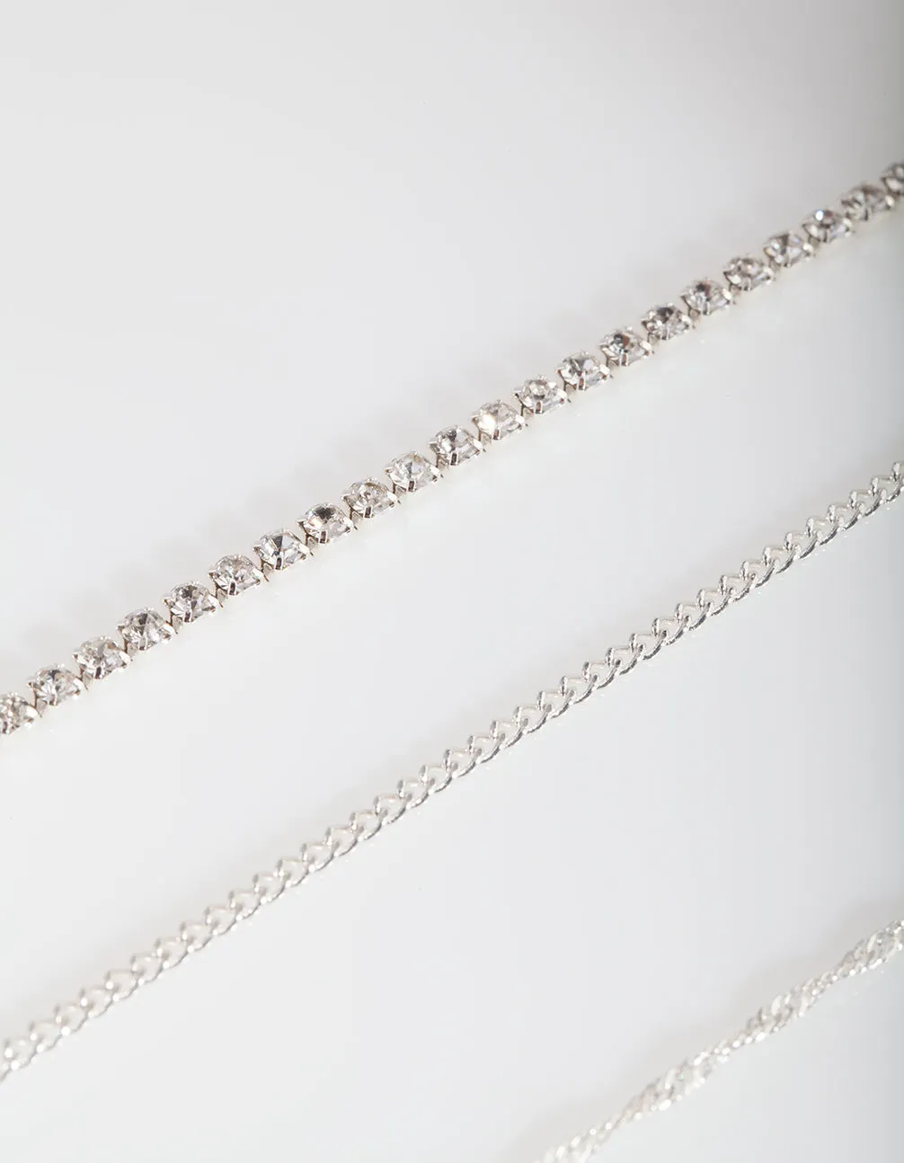 Silver Diamante Twist Anklet Bracelet 4-Pack