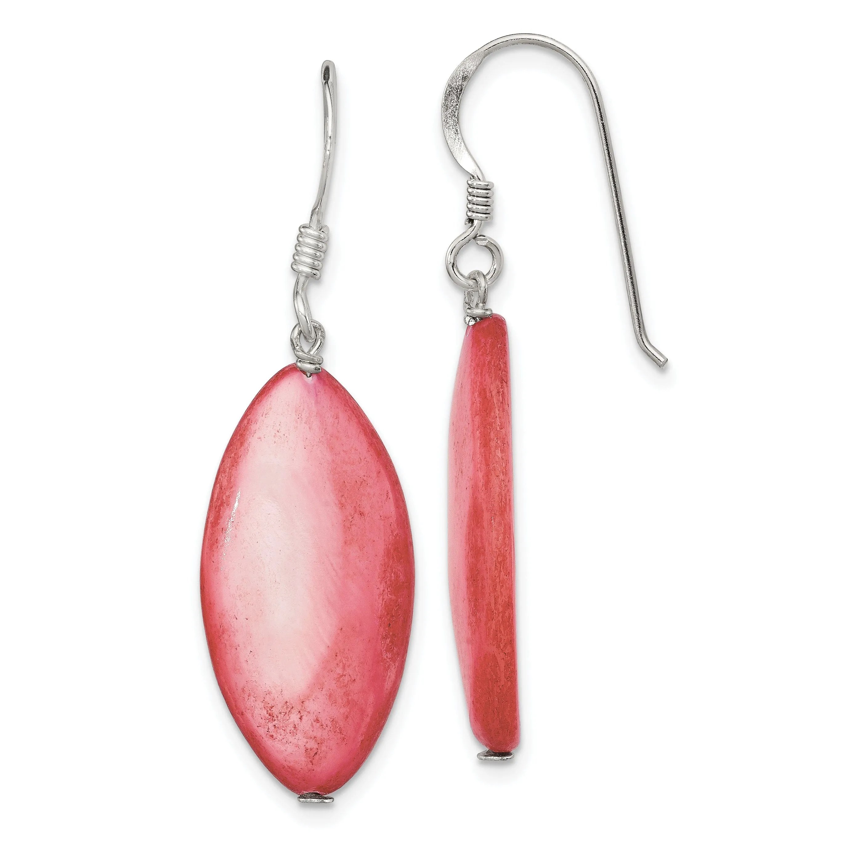 Silver Pink Mother of Pearl Dangle Earrings