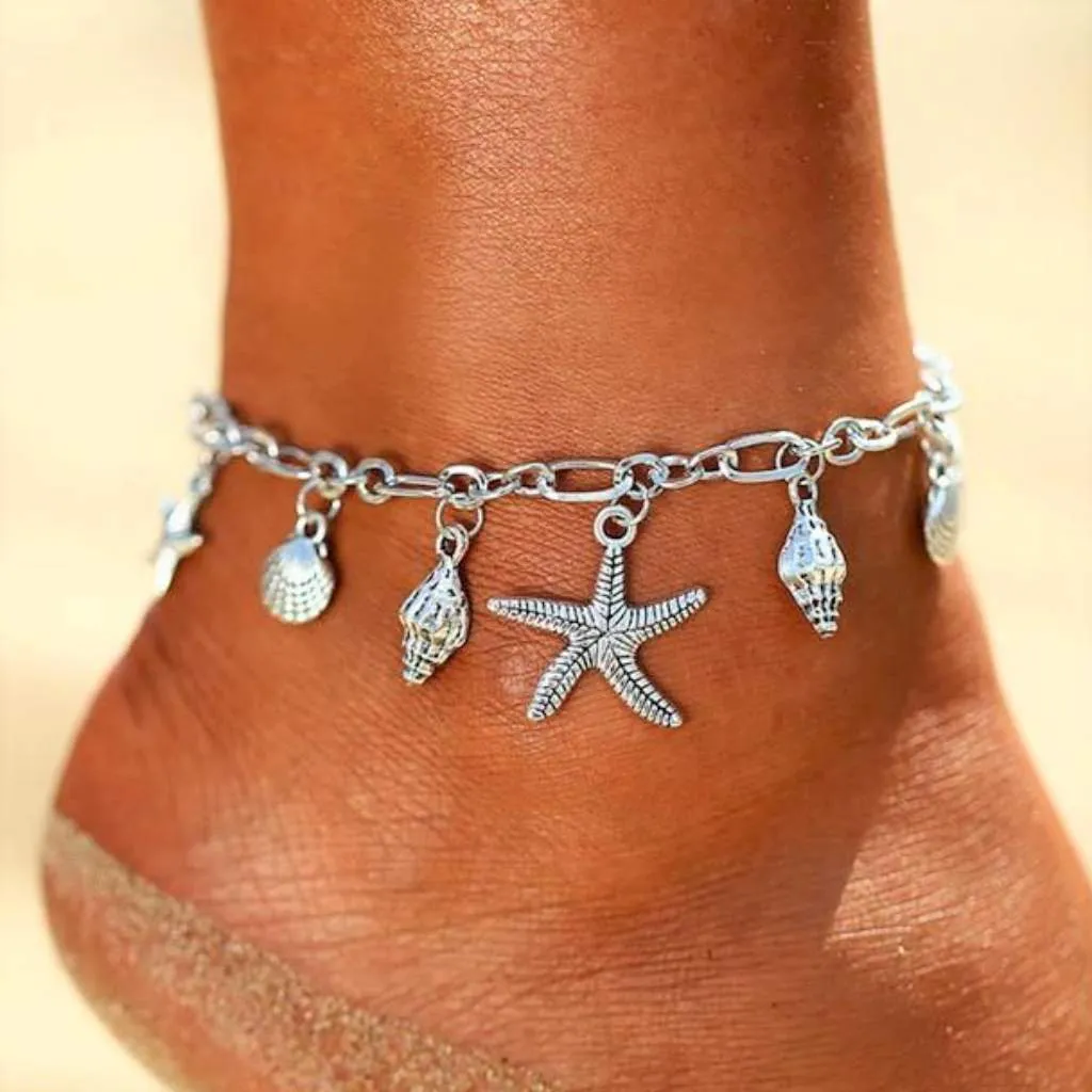 Silver Seashell Chain Anklet