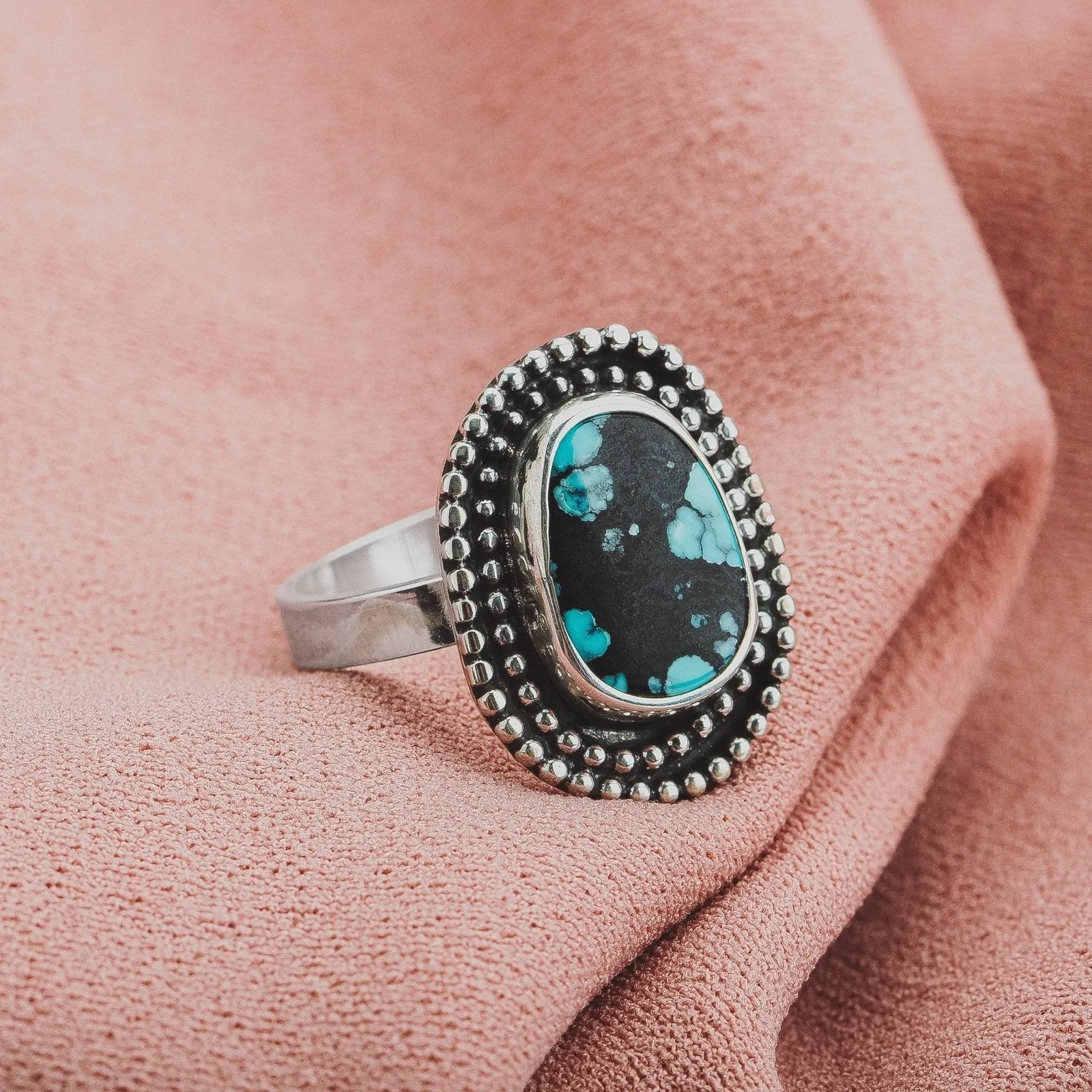 Size 6.5 Black & Blue Cloud Mountain Turquoise Gemstone Ring