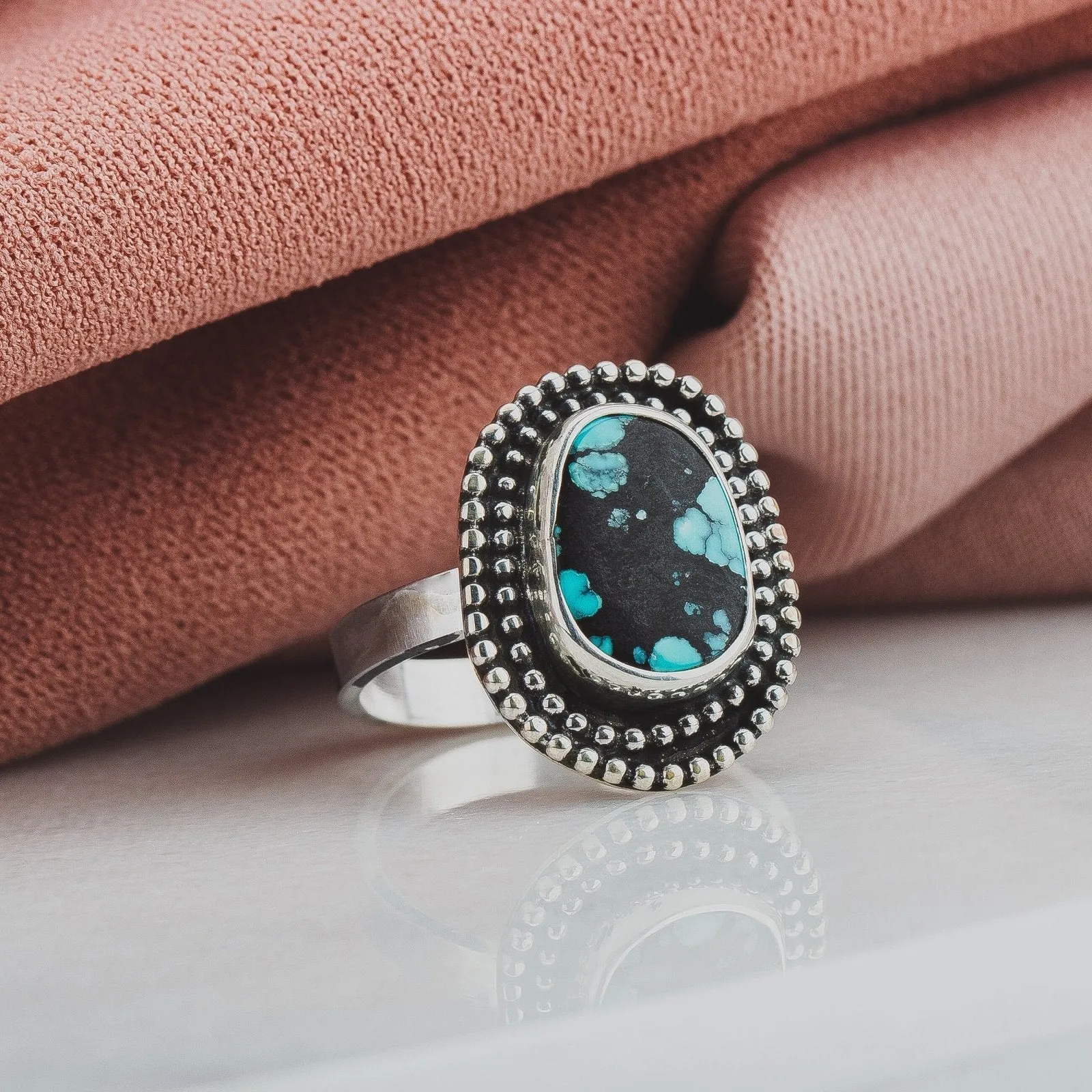 Size 6.5 Black & Blue Cloud Mountain Turquoise Gemstone Ring