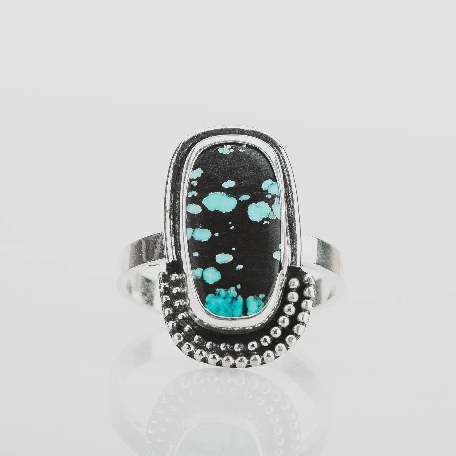 Size 9.25 Black & Blue Cloud Mountain Turquoise Gemstone Ring