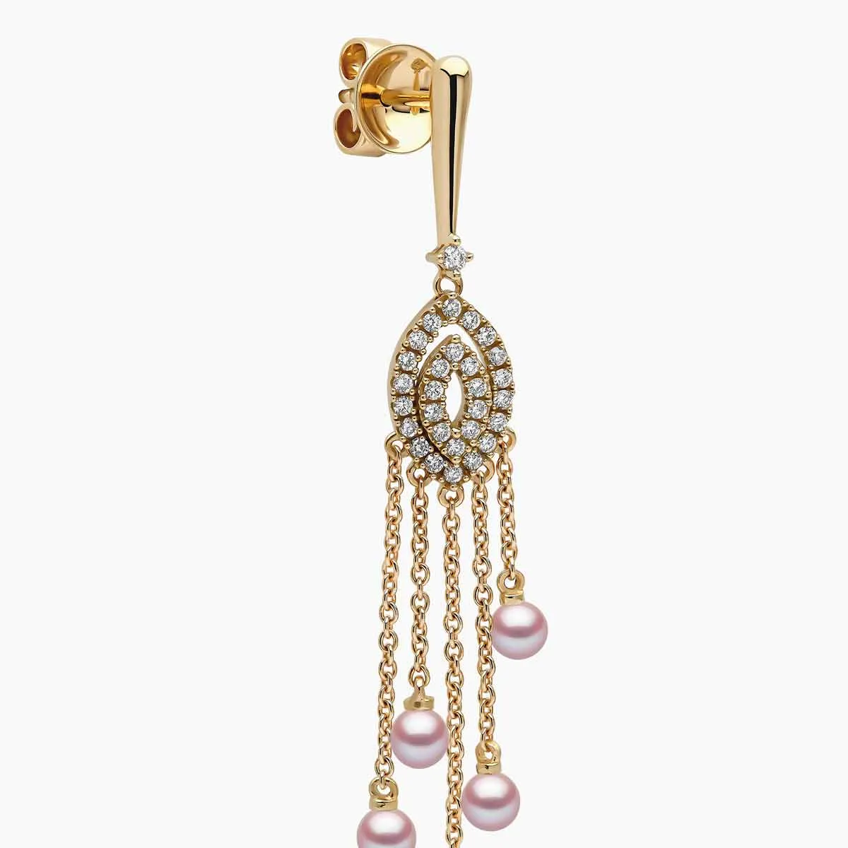 Sleek 18K Gold Pearl and Diamond Chain Drop Earrings