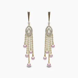 Sleek 18K Gold Pearl and Diamond Chain Drop Earrings