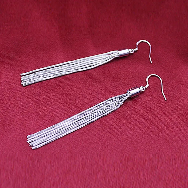 Sleek Silver Strings Tassel Earrings