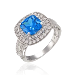 Sparkling Blue Ring with Double Halo