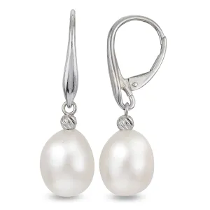 Sterling Silver Freshwater Pearl Drop Earrings w/ 9 -- 10 mm