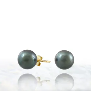 Tahitian pearl earrings - 18k yellow gold studs - EAYGPE00240