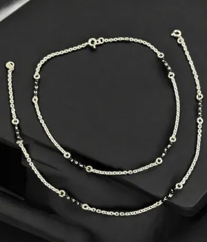 The Ayana Silver Black Bead Anklets