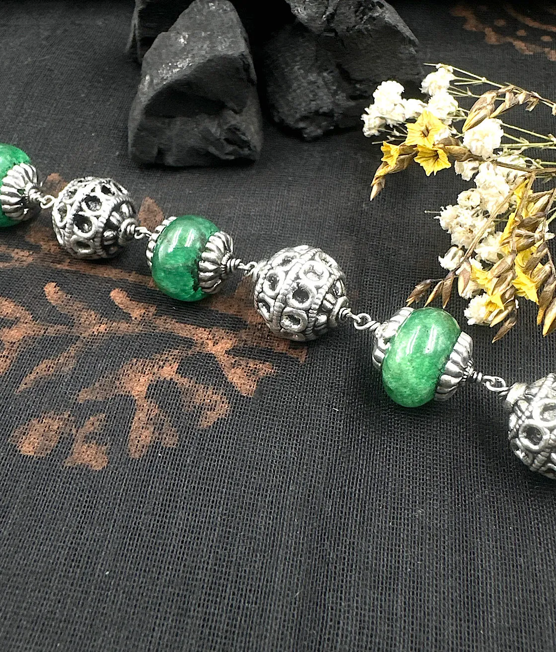 The Silver green-beads  Bracelet