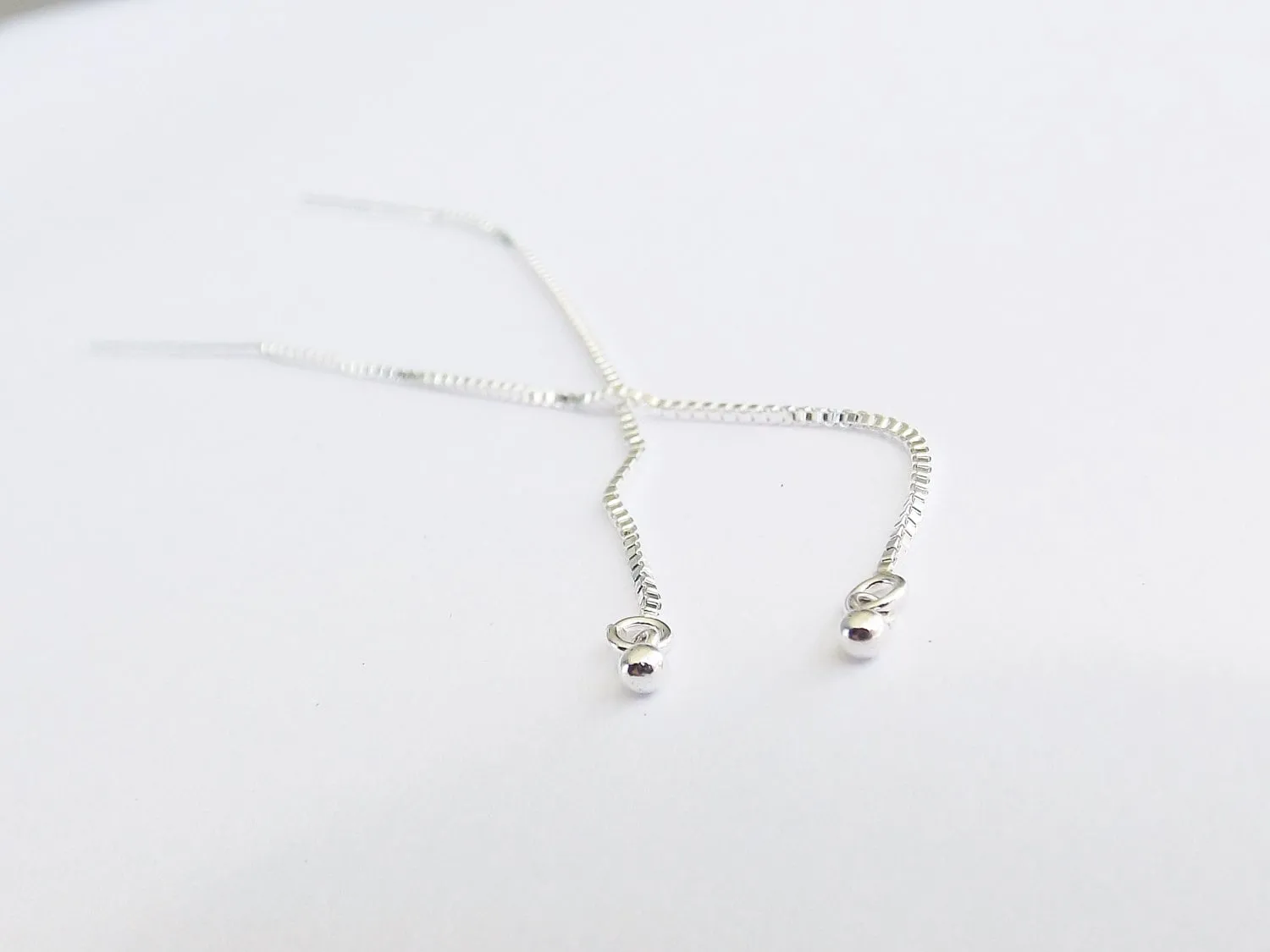 Threader Earrings,Simple Threaders,Super Tiny Bead Threader,Sleek Earrings,Simple Everyday,Modern Jewelry,Unique Slender,Silver Drop Earring