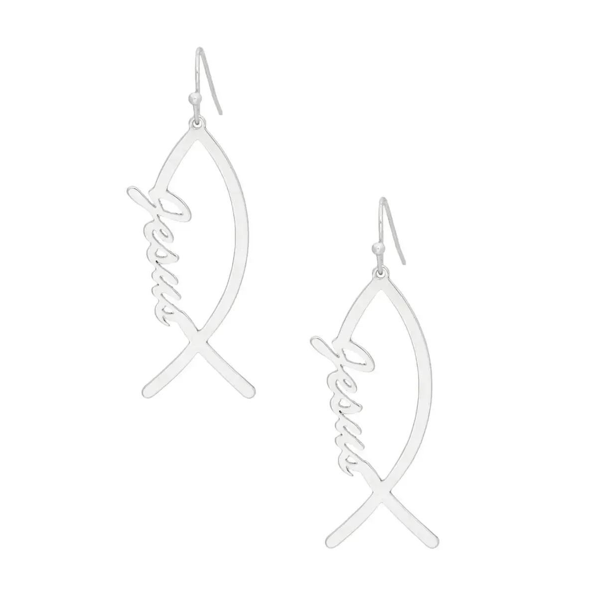 Timeless Jesus Script Ichthus Silver Earrings