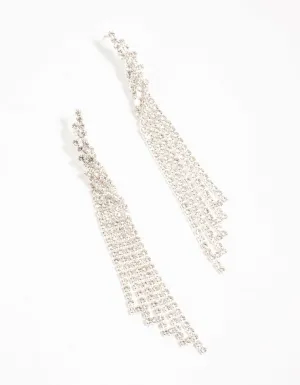 Twisted Diamante Cup Chain Drop Silver Earrings