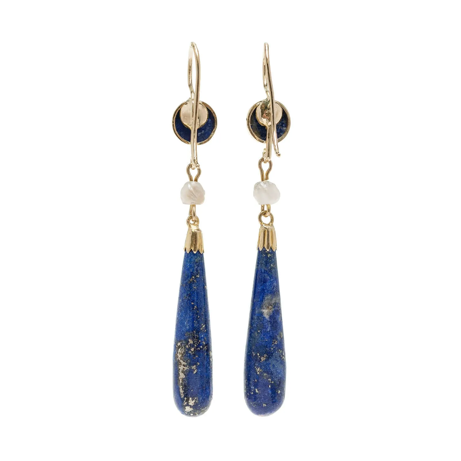 Victorian 14k Lapis   Pearl Earrings