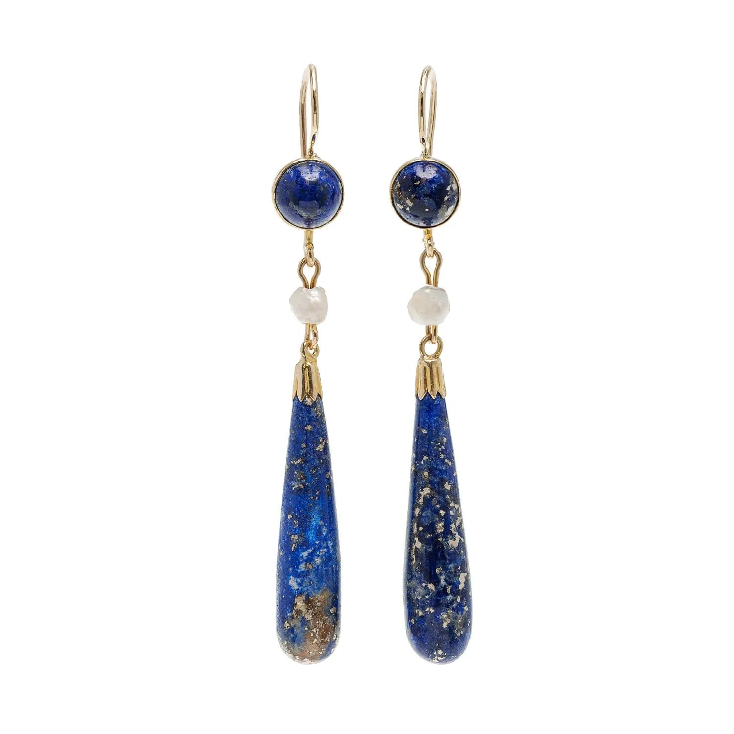 Victorian 14k Lapis   Pearl Earrings