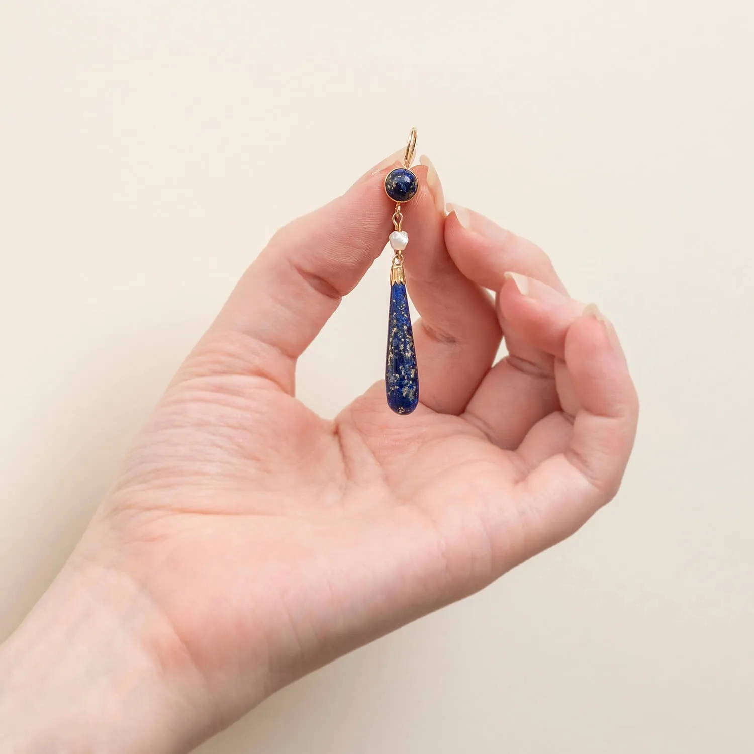 Victorian 14k Lapis   Pearl Earrings