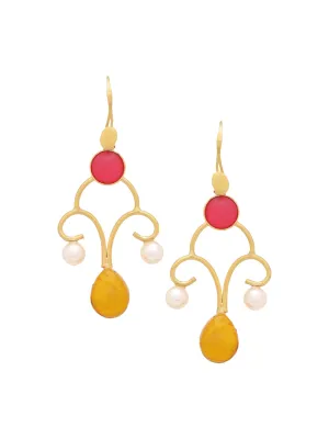 Yellow Chimes Dangler Earrings For Women | Fashion Golden Women Earrings | Multicolor Stone Gold Plated Long Dangler Earrings For Girls | Birthday Gift for Girls Anniversary Gift for Women